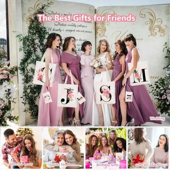 Brand New Personalized Floral Tote W14.9xH15.7in Canvas Gift for Women - Picture 7 of 7